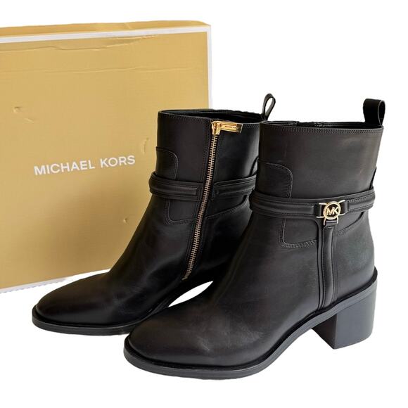 NEW Michael Kors Bombe Leather ANKLE BOOT Mindy Black Womens 10 Zip Shoe In Box - Picture 6 of 13